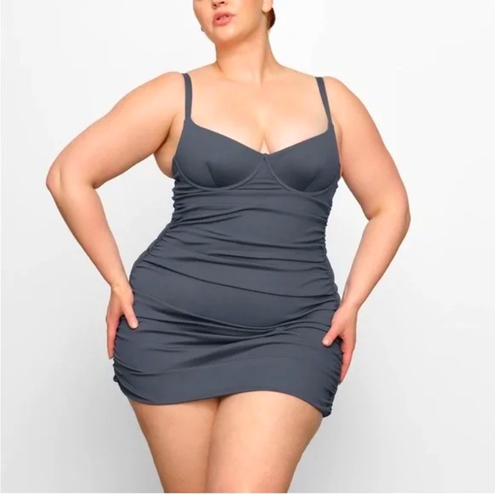 Skims sculpting swim dress color Gun Metal